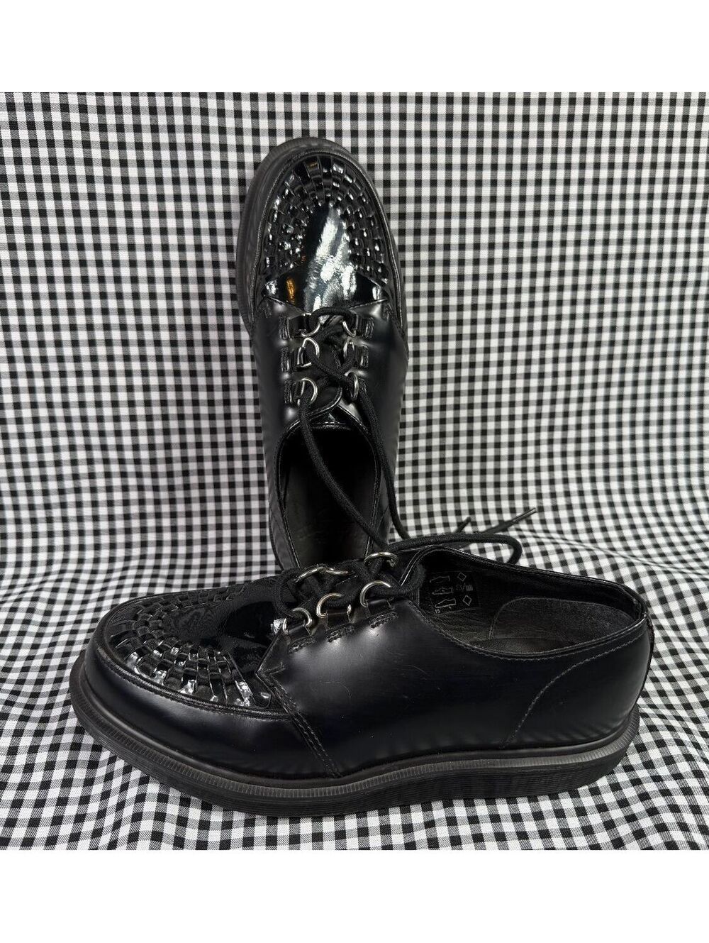 Dr Martens Ramsey Creeper Shoes Womens 9 Black Leather Woven Goth Punk Vintage